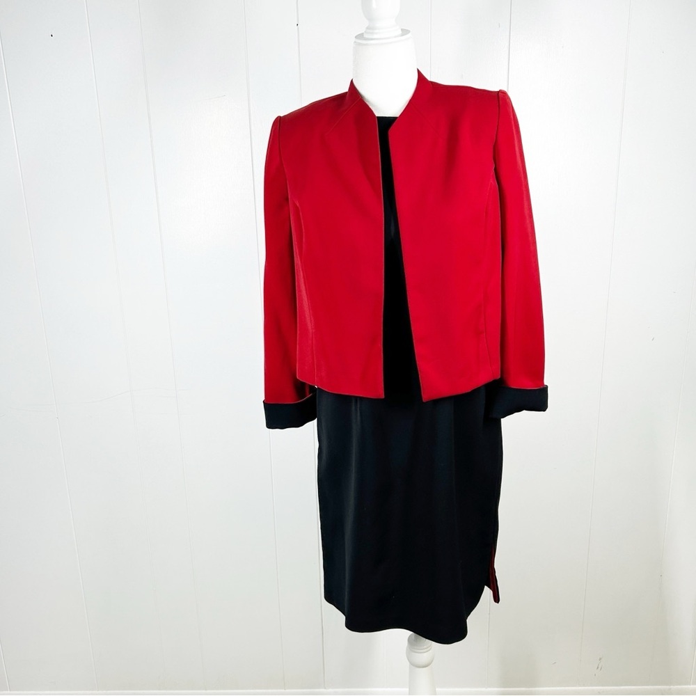 Vtg T & Company Red And Black Sheath Dress Suit 6p